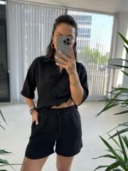 Zr Model Floş Keten Siyah Takım