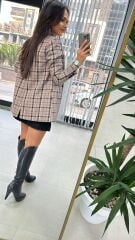 Foo Pudra Siyah Kareli Blazer Ceket