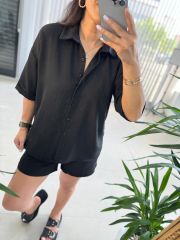 Zr Model Floş Keten Siyah Takım