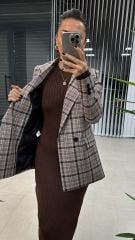 Foo Pudra Siyah Kareli Blazer Ceket