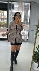 Foo Pudra Siyah Kareli Blazer Ceket