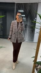 Foo Pudra Siyah Kareli Blazer Ceket