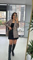 Foo Pudra Siyah Kareli Blazer Ceket