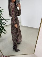 Mc 5093 Haki Reglan Kol Ekose Elbise