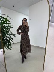 Mc 5093 Haki Reglan Kol Ekose Elbise