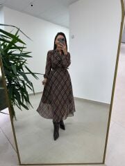 Mc 5093 Haki Reglan Kol Ekose Elbise