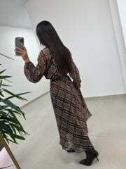 Mc 5093 Haki Reglan Kol Ekose Elbise