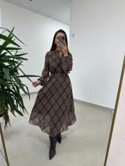 Mc 5093 Haki Reglan Kol Ekose Elbise