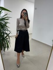 Bb 30572 Kendinden Kemerli Midi Kahve Pantolon Etek