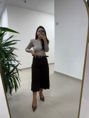 Bb 30572 Kendinden Kemerli Midi Kahve Pantolon Etek