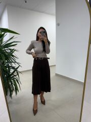 Bb 30572 Kendinden Kemerli Midi Kahve Pantolon Etek