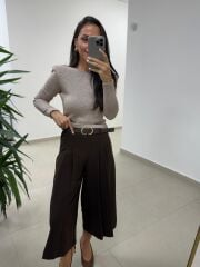 Bb 30572 Kendinden Kemerli Midi Kahve Pantolon Etek