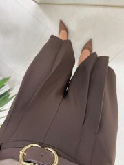 Bb 30572 Kendinden Kemerli Midi Kahve Pantolon Etek