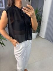 orj. Marka Siyah Transparan Bluz