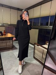 Ms Polo Yaka Massi Siyah Elbise