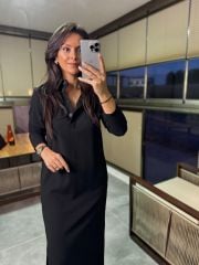 Ms Polo Yaka Massi Siyah Elbise
