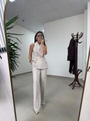 Fp 9629 Bej Gold Düğmeli Yelek Takım