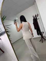 Fp 9629 Bej Gold Düğmeli Yelek Takım