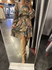 Kuş detaylı vizon elbise