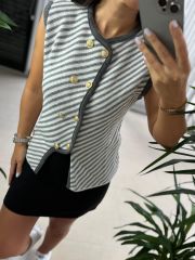 Massi Gri Gold Düğmeli Yelek