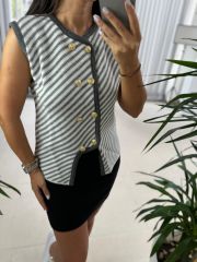 Massi Gri Gold Düğmeli Yelek