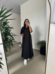 Dr 8513 Tasarım Yanlardan Büzgülü Siyah Elbise