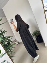 Dr 8513 Tasarım Yanlardan Büzgülü Siyah Elbise