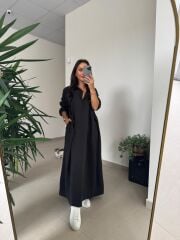 Dr 8513 Tasarım Yanlardan Büzgülü Siyah Elbise