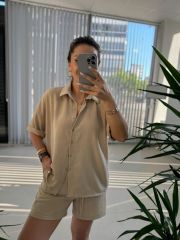 Zr Model Floş Keten Vizon Takım