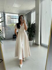 Np 6009 Mor Çizgili Keten Elbise