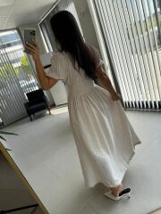 Np 6009 Mor Çizgili Keten Elbise