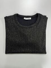 İv 26104 Varaklı Yaka Biyeli Siyah Tişört