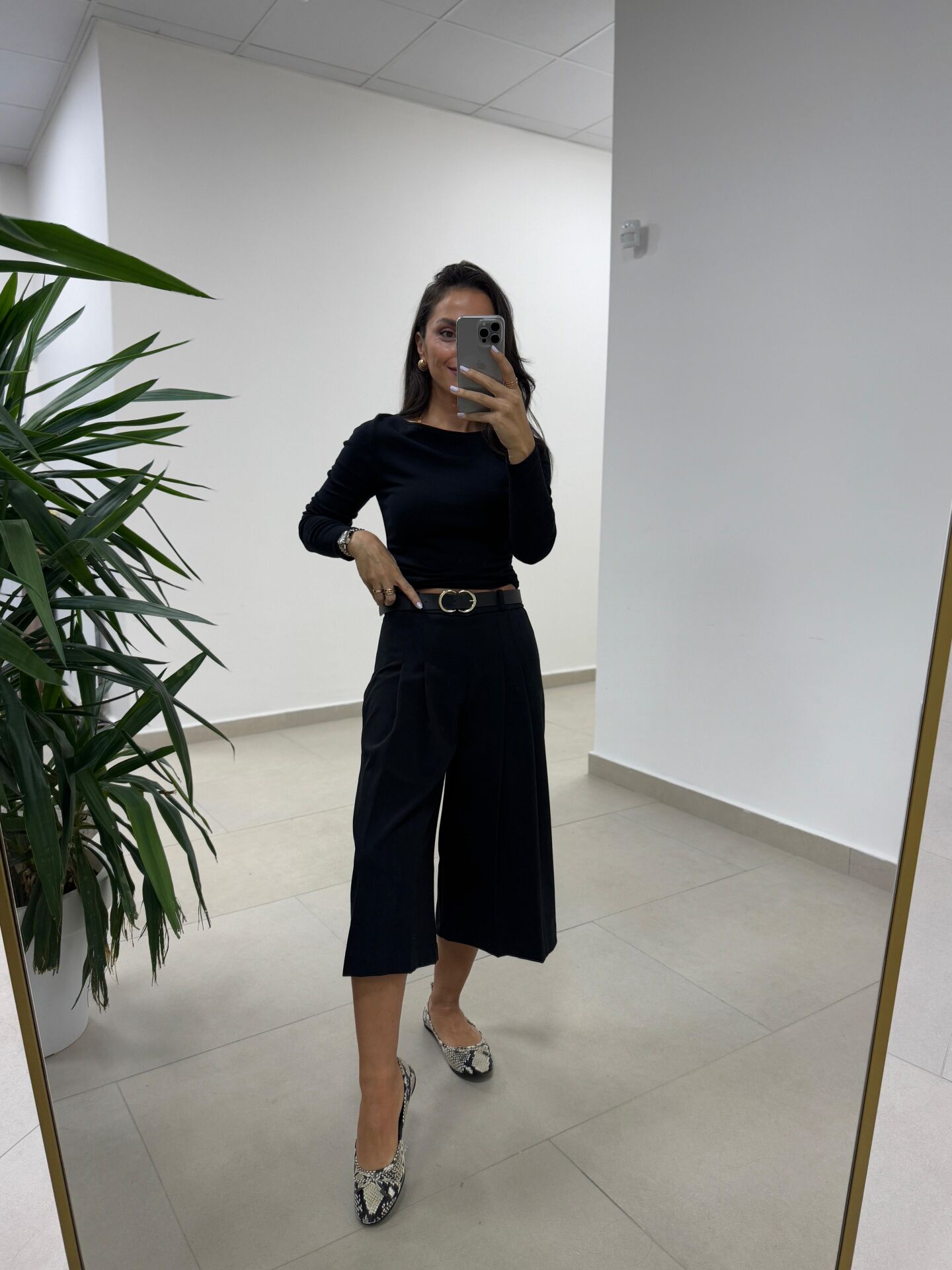 Bb 30572 Kendinden Kemerli Midi Siyah Pantolon Etek