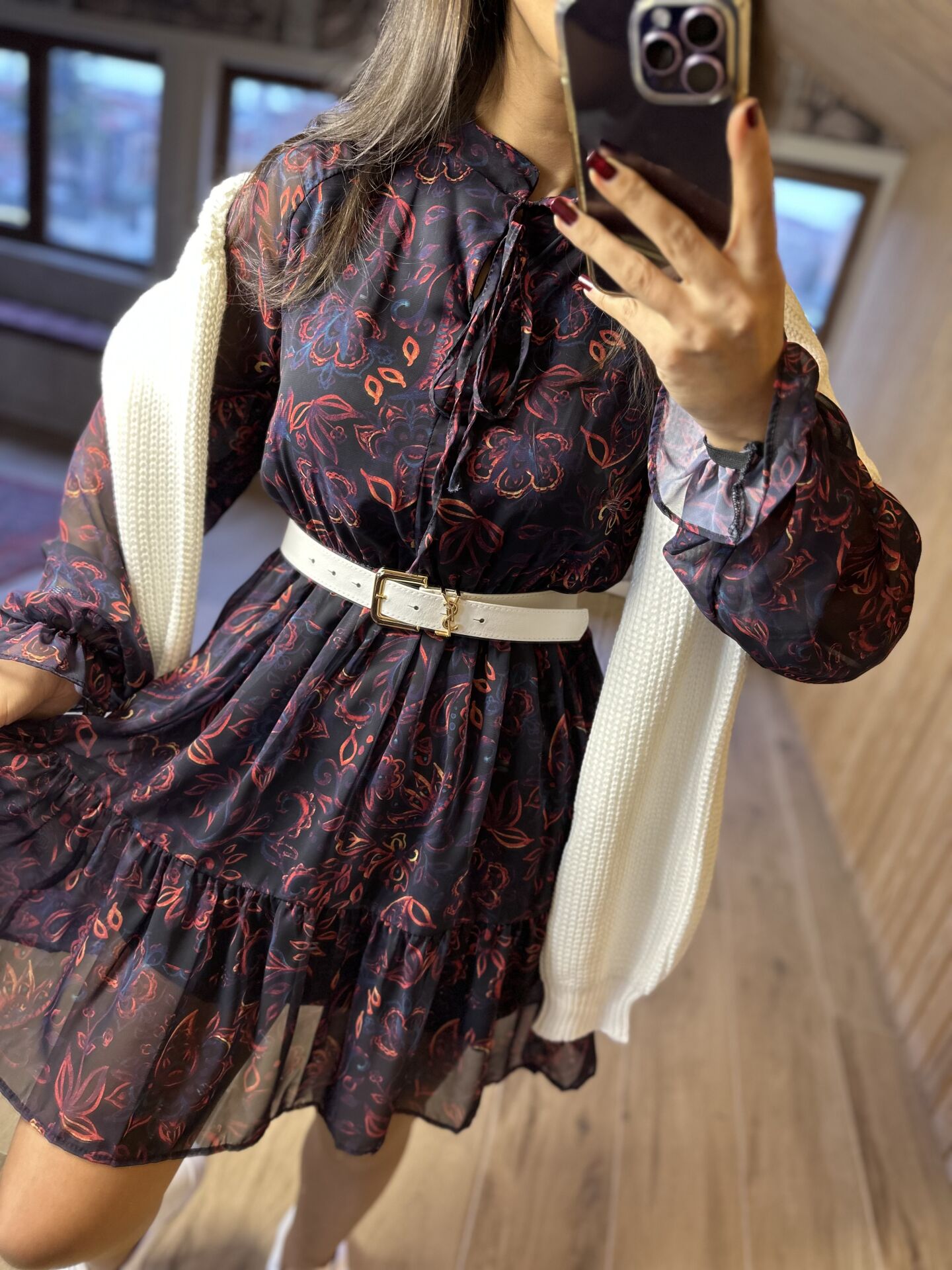 Mor laci şifon elbise