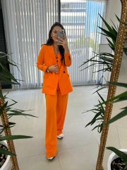 Foo Turuncu Keten Blazer Ceket