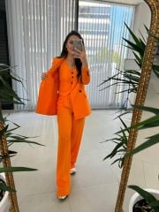 Foo Turuncu Keten Blazer Ceket