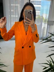 Foo Turuncu Keten Blazer Ceket