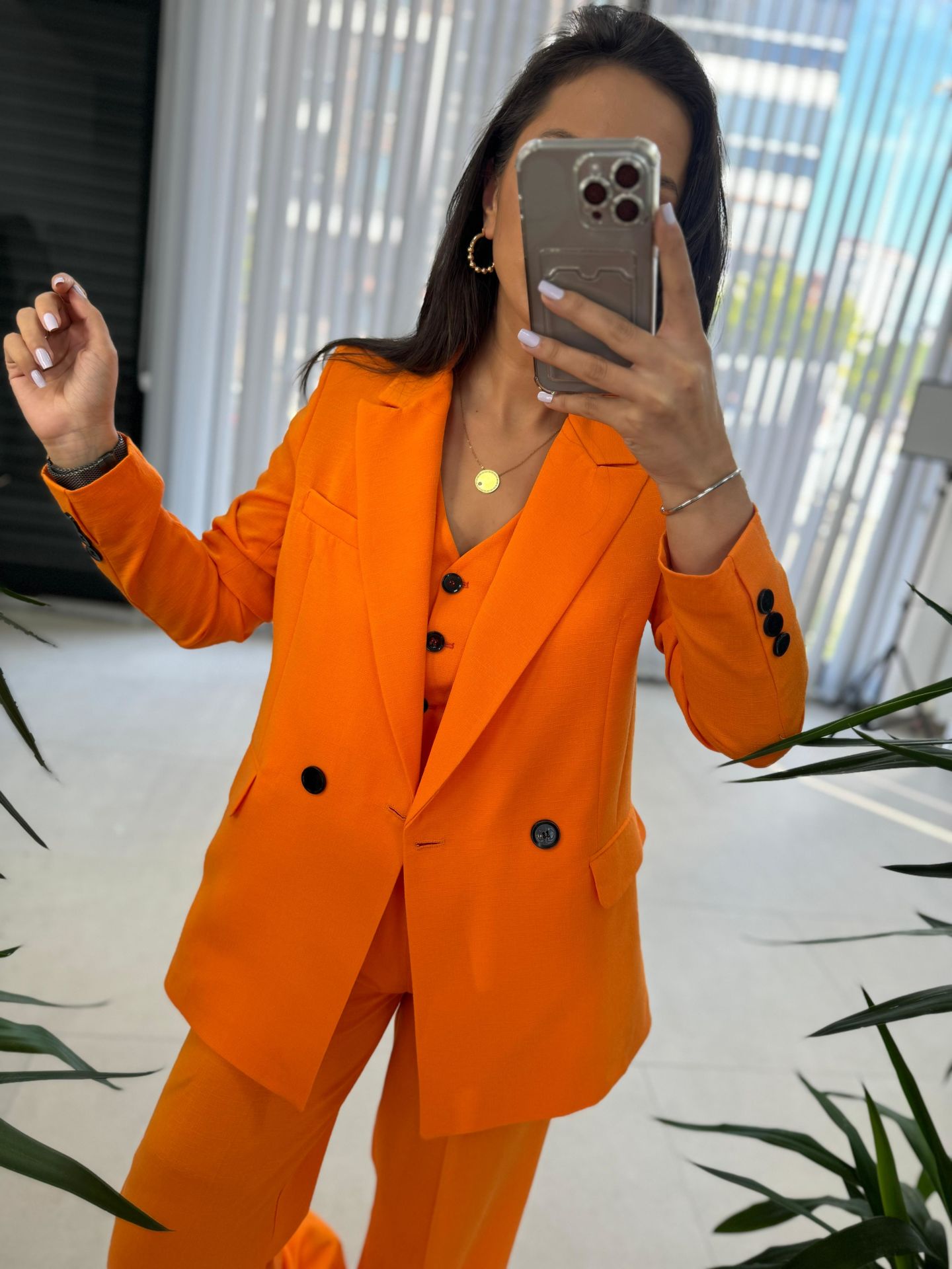 Foo Turuncu Keten Blazer Ceket