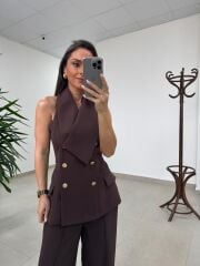 Fp 9692 Bitter Gold Düğmeli Yelek Takım