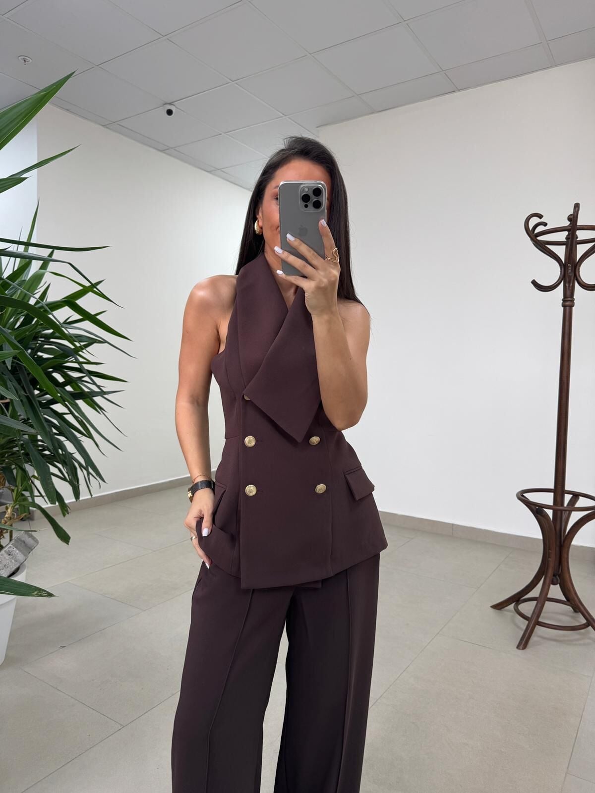 Fp 9629 Bitter Gold Düğmeli Yelek Takım