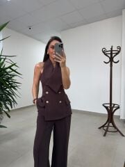 Fp 9629 Bitter Gold Düğmeli Yelek Takım