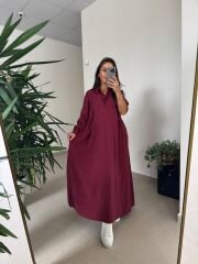 Dr 8513 Tasarım Yanlardan Büzgülü Bordo Elbise