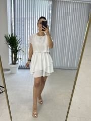 Bluz detaylı beyaz şifon elbise