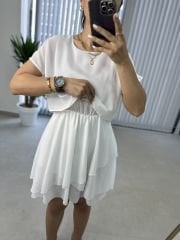 Bluz detaylı beyaz şifon elbise