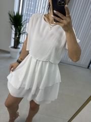 Bluz detaylı beyaz şifon elbise