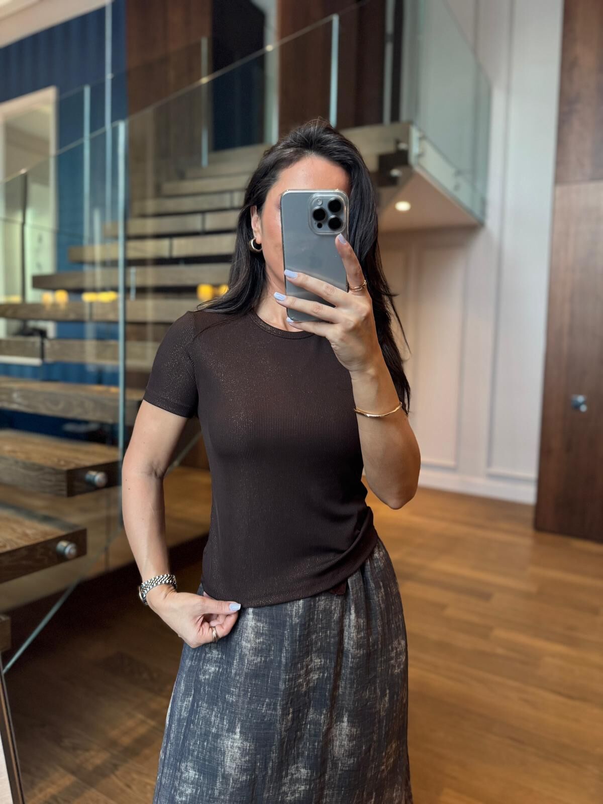 İv 26104 Varaklı Yaka Biyeli A. Kahve Tişört