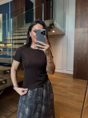 İv 26104 Varaklı Yaka Biyeli A. Kahve Tişört