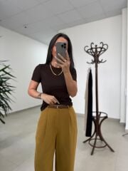 İv 26104 Varaklı Yaka Biyeli A. Kahve Tişört