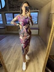 Batik desen tül elbise