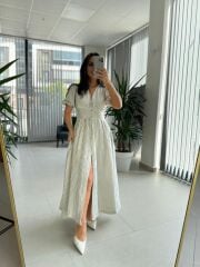 Np 6009 Siyah Çizgili Keten Elbise